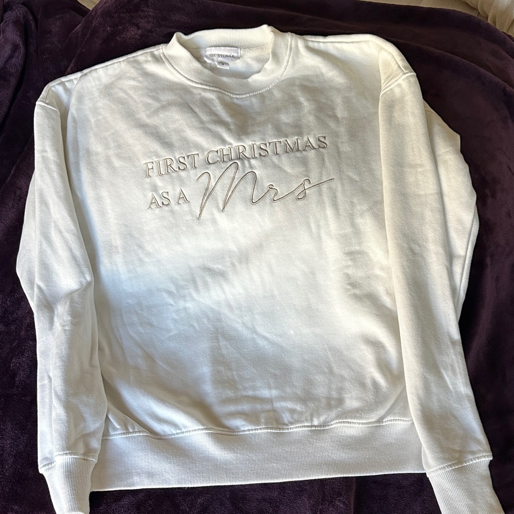 Festive Cream White Crewneck Sweater for the Bride